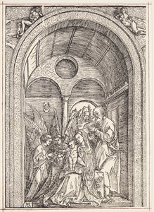 The Holy Family with Two Angels in a Vaulted Hall