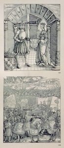 The Triumphal Arch of Emperor Maximilian I of Germany: detail showing two panels placed above the left-hand portal depicting Maximilian I and his first wife Mary of Burgundy by Albrecht Dürer