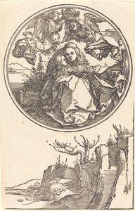 The Virgin Crowned by Two Angels above a Landscape by Albrecht Dürer