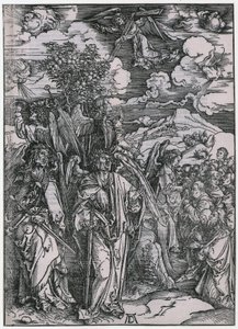 Four Angels Holding Back the Winds / The Sealing of the Chosen, V. Figure, Plate 7 of the Series "The Apocalypse" by Albrecht Dürer