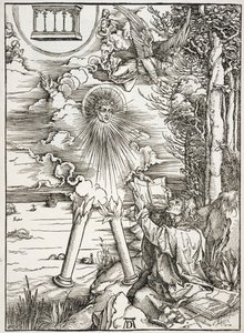 Scene from the Apocalypse, St. John Devouring the Book, Latin Edition by Albrecht Dürer
