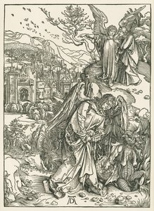 The Angel with the Key hurling the Dragon into the Abyss and another Angel showing Saint John the New Jerusalem by Albrecht Dürer or Duerer
