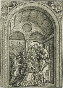 The Holy Family with Two Angels in a Vaulted Hall