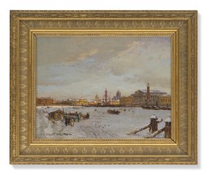 View over the Frozen Neva, the Rostral Columns, St Isaac