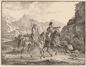 Man and Veiled Woman on Horseback