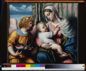 Madonna with Child and an Angel by Alessandro Bonvicino Moretto