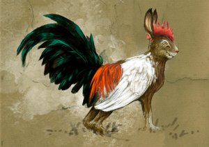 Fantastic monsters and creatures, cryptozoology: representation of a Skvader, imaginary creature of Sweden, halfway between a hare and a large rooster of heather, created in 1918 by the taxidermist Rudolf Granberg