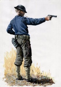 First World War 1914-1918: American army infantryman with a pistol in 1917 on the Western Front by Alessandro Lonati