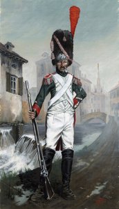 Italian Grenadier Soldiers Near the Canal of Milan with the Cathedral in the Background