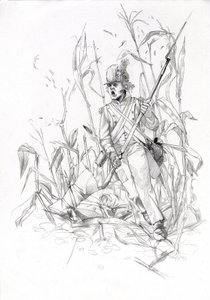 Soldier of the Napoleonic Army with Wounded Comrade by Alessandro Lonati
