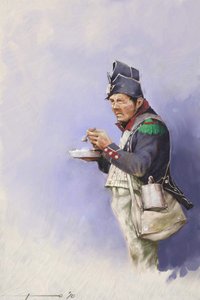 Light Infantry Soldier During Meal in a Campaign of Napoleon I by Alessandro Lonati