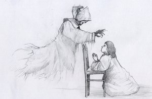 Ghost of an Elderly Nun with Crooked Hands Appears to a Little Girl Praying