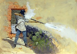 Italian campaign: an Austrian infantryman opening fire at the battle of Solferino by Alessandro Lonati