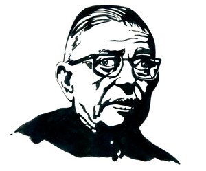 Portrait of the French writer, philosopher and playwright Jean-Paul Sartre