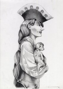 Profile Portrait of a Pirate Woman with a Monkey by Alessandro Lonati