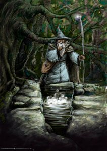Representation of a druid drinking at the wonderful fountain of Barenton, in the forest of Broceliande by Alessandro Lonati