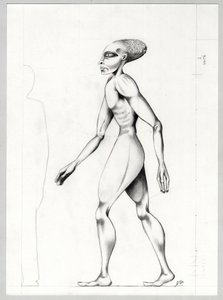 Science fiction illustration: an alien from the planet Mars to the conquest of space