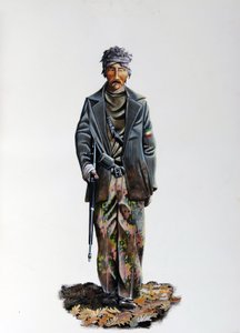 Second World War: A Member of the Italian Resistance, Wearing a Camouflage Suit and Weapon with a Machine Gun by Alessandro Lonati
