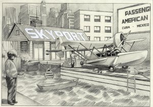 USA, New York: view of the sea airport with a seaplane waiting for takeoff in the 1950s by Alessandro Lonati