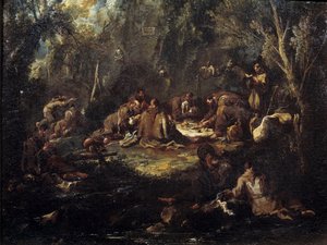 Scene of Monastic Life: Monks Breakfast, Praying and Reading in an Undergrowth by Alessandro Magnasco