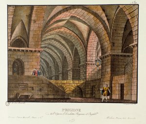 Norfolk visits the prisoner Leicester in the Scenography prison for the 1828 performance of the opera “Elisabetta, Regina d