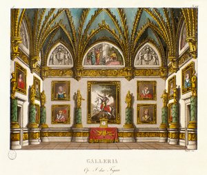 View of the gallery decorated with paintings - Scenography for the opera 