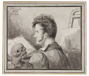 Self-portrait as a Young Man with Skull by Alexander Orlowski