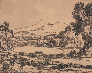 Landscape with a Lake and Distant Mountain by Alexander Cozens
