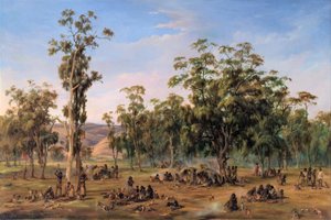 An Aboriginal Encampment, Near the Adelaide Foothills by Alexander Schramm