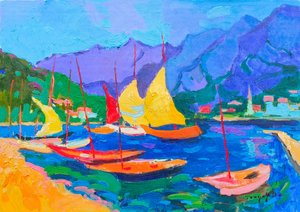 Vibrant Harbor Sailboats by Alexander Shandor