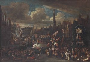 The Ommegang in Antwerp at the Meir by Alexander van Bredael