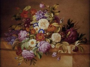 Roses, Convolvuli and Other Flowers on a Ledge