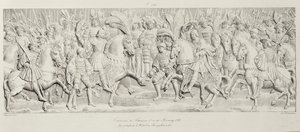 Meeting of Francois I and Henry VIII at the Field of the Cloth of Gold, after the carved stone relief in the Hotel de Bourgtheroulde, Rouen, Normandy, 1501-37, engraved by Godefroy Engelmann by Alexandre Evariste Fragonard