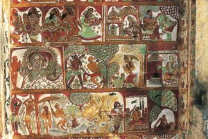 Frescoes Depicting Life of Shiva in Shrine for Parvati, Nataraya Temple, Chidambaram, Tamil Nadu, India, 5th Century by Nicolas Toussaint Charlet