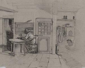 A Farmhouse Interior with a Boy at a Table by Alexandre Gabriel Decamps