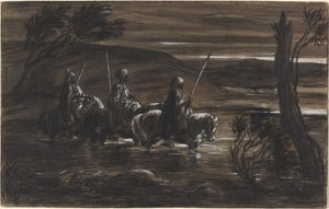Three Arab Horsemen Crossing a River by Alexandre Gabriel Decamps