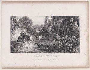Wolf Hunt: Wounded Animal Attacked by Dogs, from the Series Hunting Scenes by Alexandre Gabriel Decamps