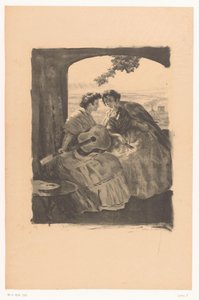 Two Spanish Women with Guitar and a Parrot
