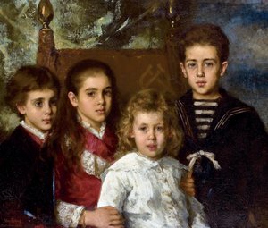 Portrait of the children of Paul Pavlovich Demidoff, 2nd Prince of San Donato, Aurore Anatol, Maria and Pavel by Alexei Alexevich Harlamoff