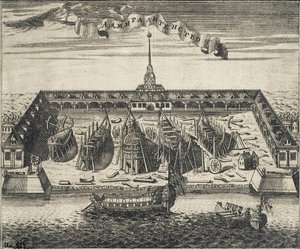 View of the Admiralty Shipyard in St. Petersburg, 1717 by Alexei Ivanovich Rostovtsev