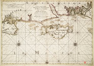 Chart of the English Coast, Isle of Wight and Portsmouth Harbour by Alexis Hubert Jaillot