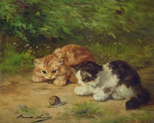 Kittens and snail by Alfred Brunel de Neuville