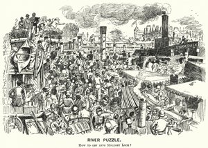 Punch cartoon: Congestion on the River Thames at Molesey Lock, Surrey (engraving) by Alfred Chantrey Corbould