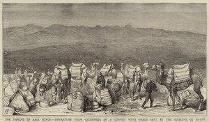 The Famine in Asia Minor, Departure from Celephkia of a Convoy with Grain sent by the Khedive of Egypt by Alfred Chantrey Corbould
