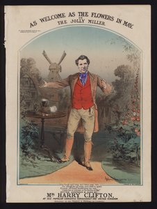 As Welcome as the Flowers in May, or The Jolly Miller, Composed and Sung by Harry Clifton, Victorian Sheet Music Cover by Alfred Concanen