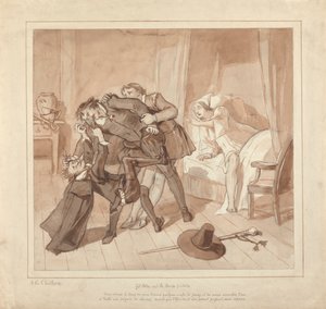 Gil Blas, While Practising Medicine under Dr. Sangrado, Encounters Dr. Cuchillo at the Bedside of the Grocer by Alfred Edward Chalon