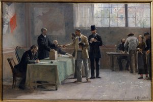 Universal Suffrage: A Polling Station in 1889 (sketch by Alfred Bramtot, 1889)