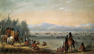 An Indian village. Work by Alfred Jacob Miller