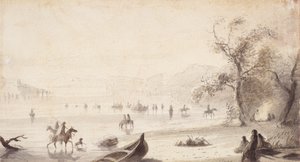 Bull Boating Across the Platte, c.1837 by Alfred Jacob Miller