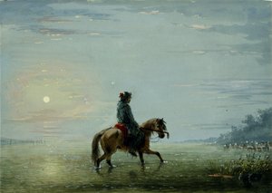 Crossing The River - Trapper Trying Its Depth by Alfred Jacob Miller